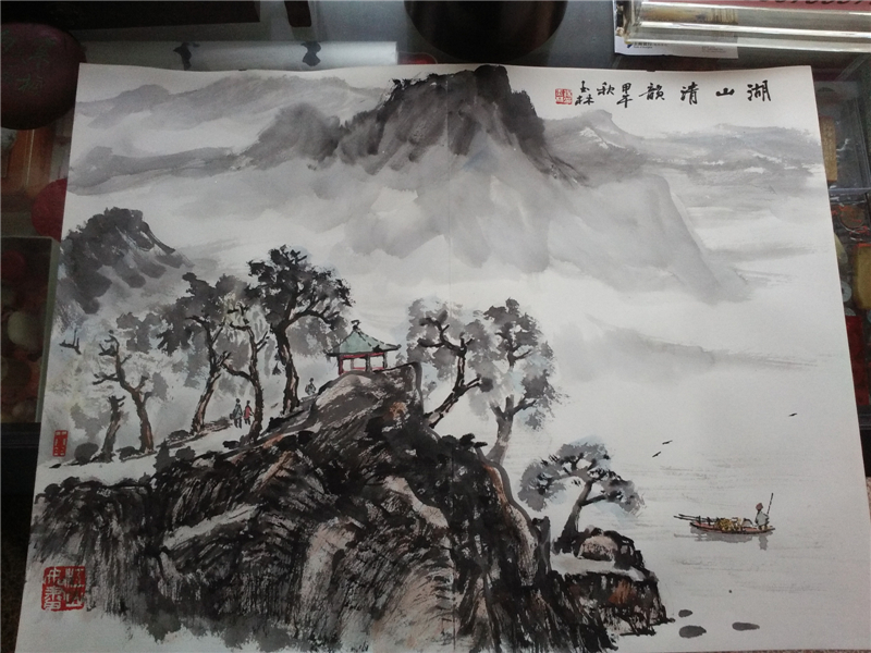 钱塘书画社汤玉林和周生龙画展后到云岫书画院做客并留多幅书画作品